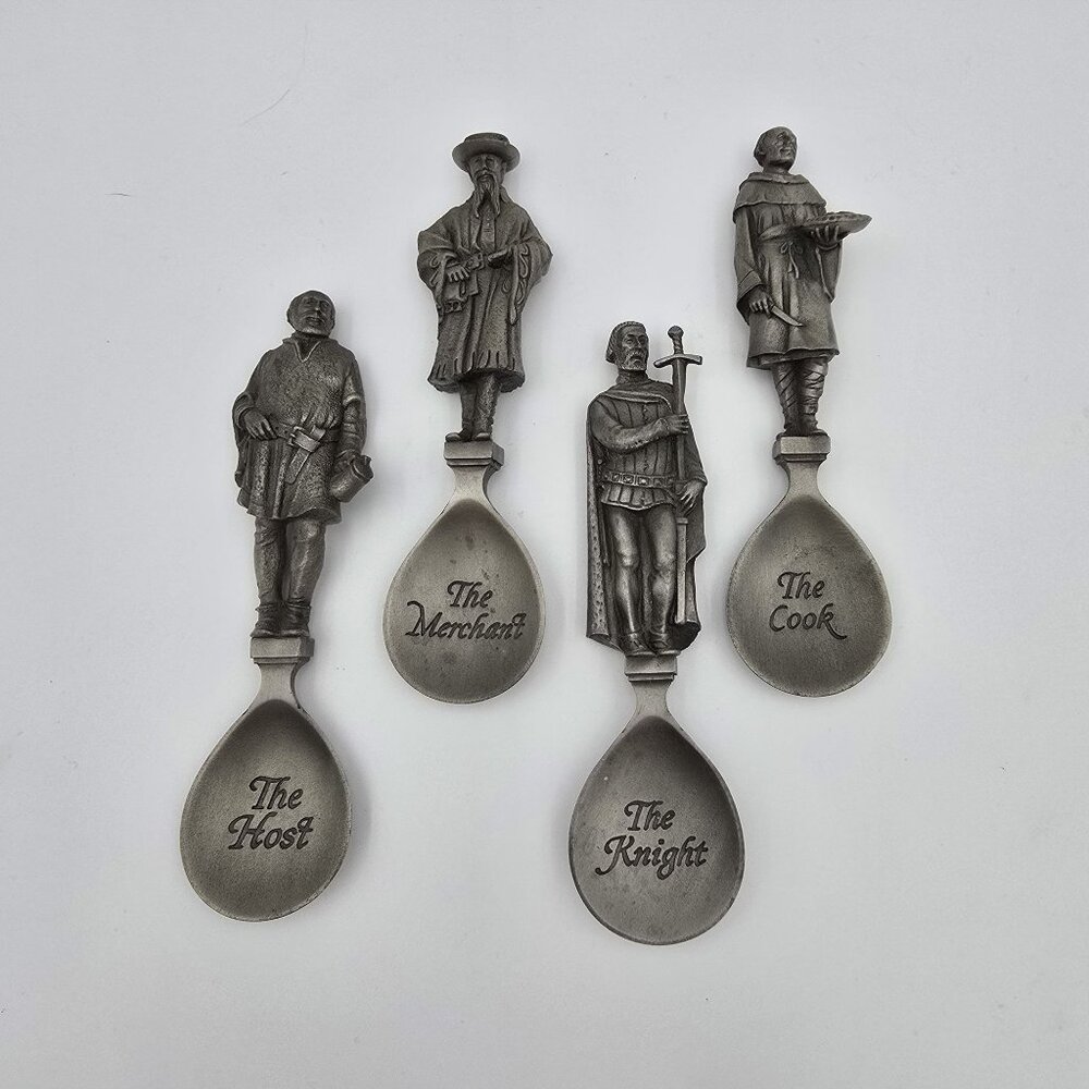Vintage Pewter Collectible Spoons,1970's Themed Figures "The Host" "The Merchant
